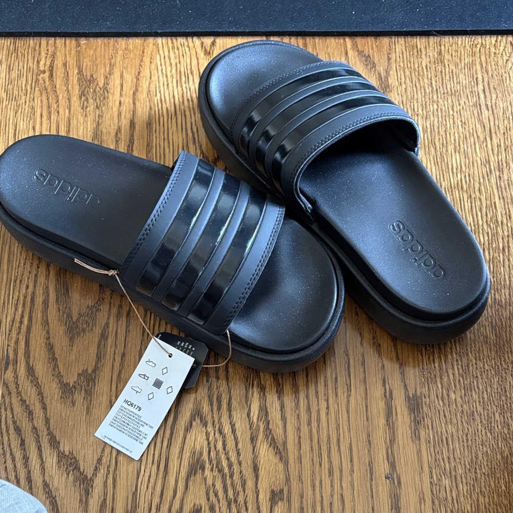 Adidas Black Striped Slides